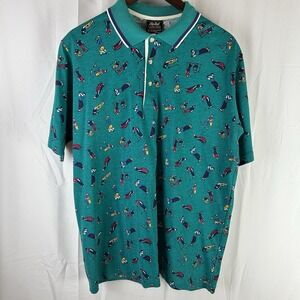 Chip Beck Polo Shirt Men L Green Golf Active Golfer All Over Print Vintage USA